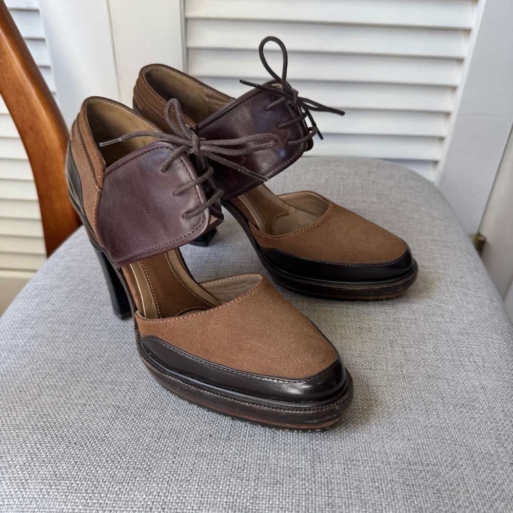 Marni Oxford Lace Up Block Heel Brown Leather 38